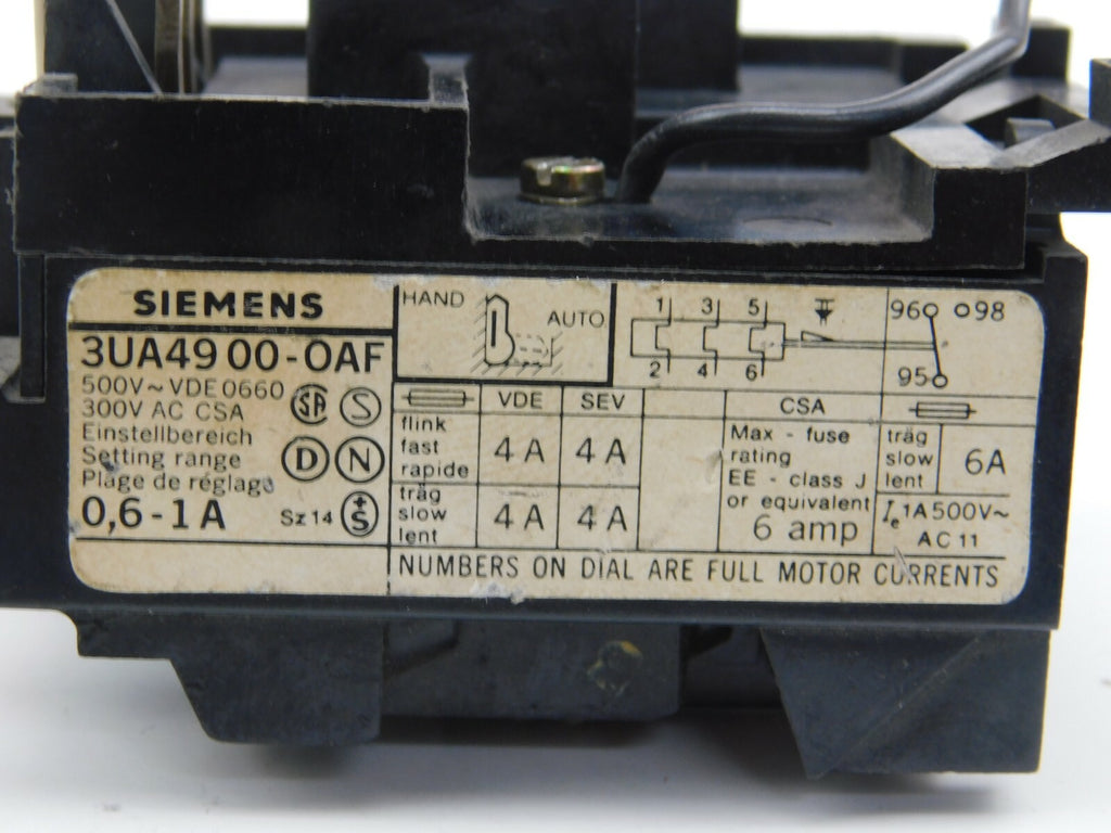 SIEMENS Überstromrelais 3UA49 00-0AF 0,6-1 A ** 2 Stück **