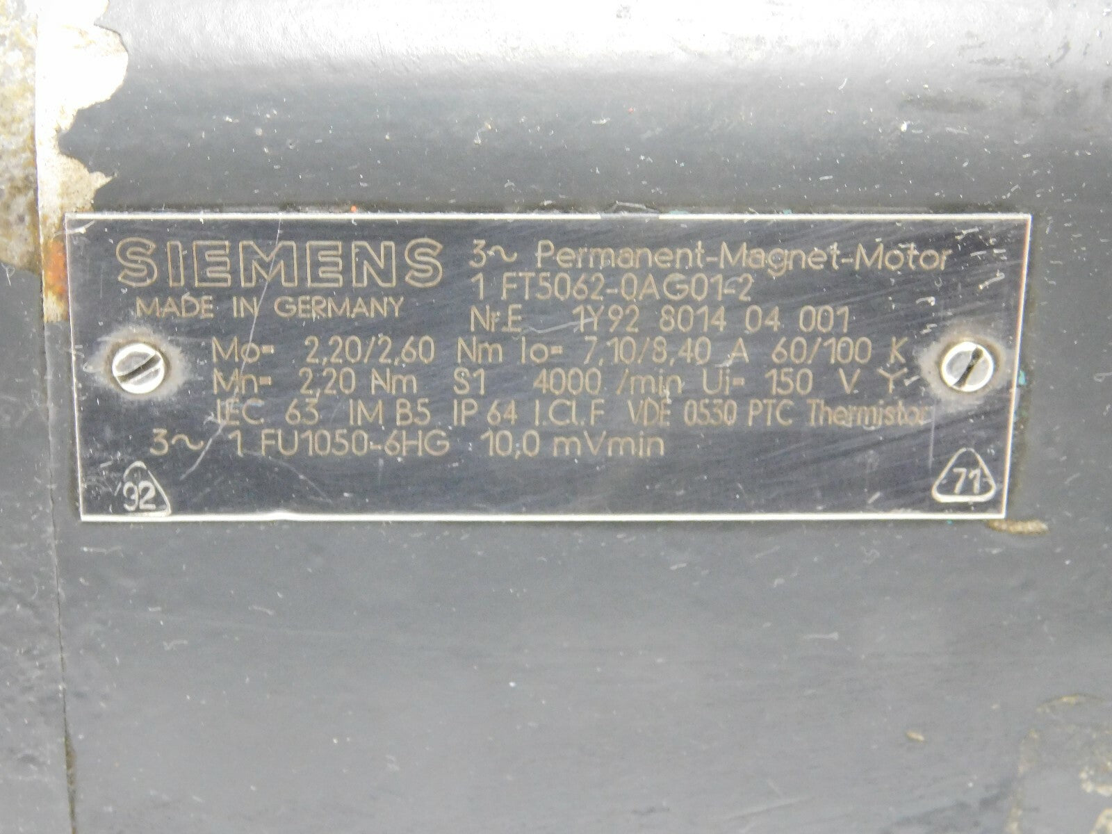 Siemens Permanent Magnet Motor 1 FT5062-0AG01-2