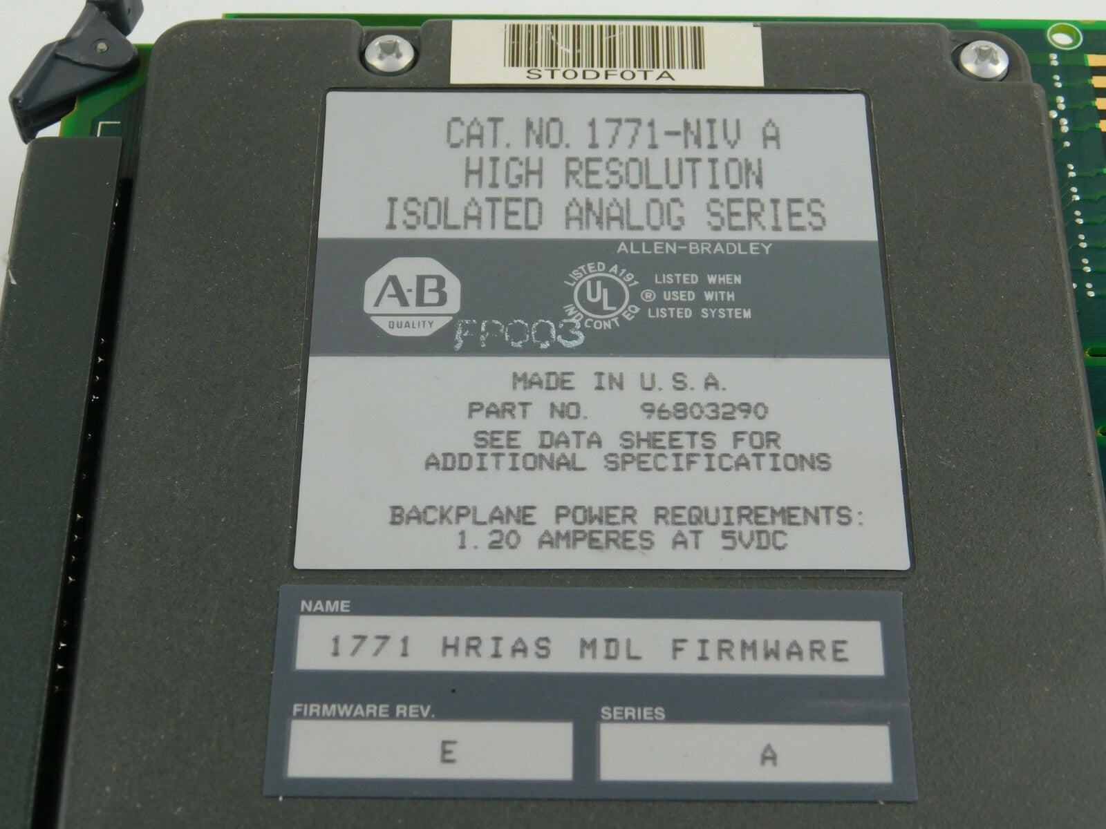 Allen Bradley CAT.NO.1771- NIVA HIGH RESOLUTION ISOLATED ANALOG SERIES