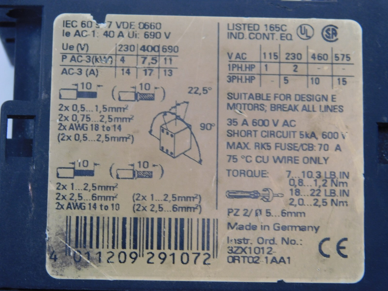 SIEMENS Leistungsschütz SIRIUS 3RT1025-1A...0