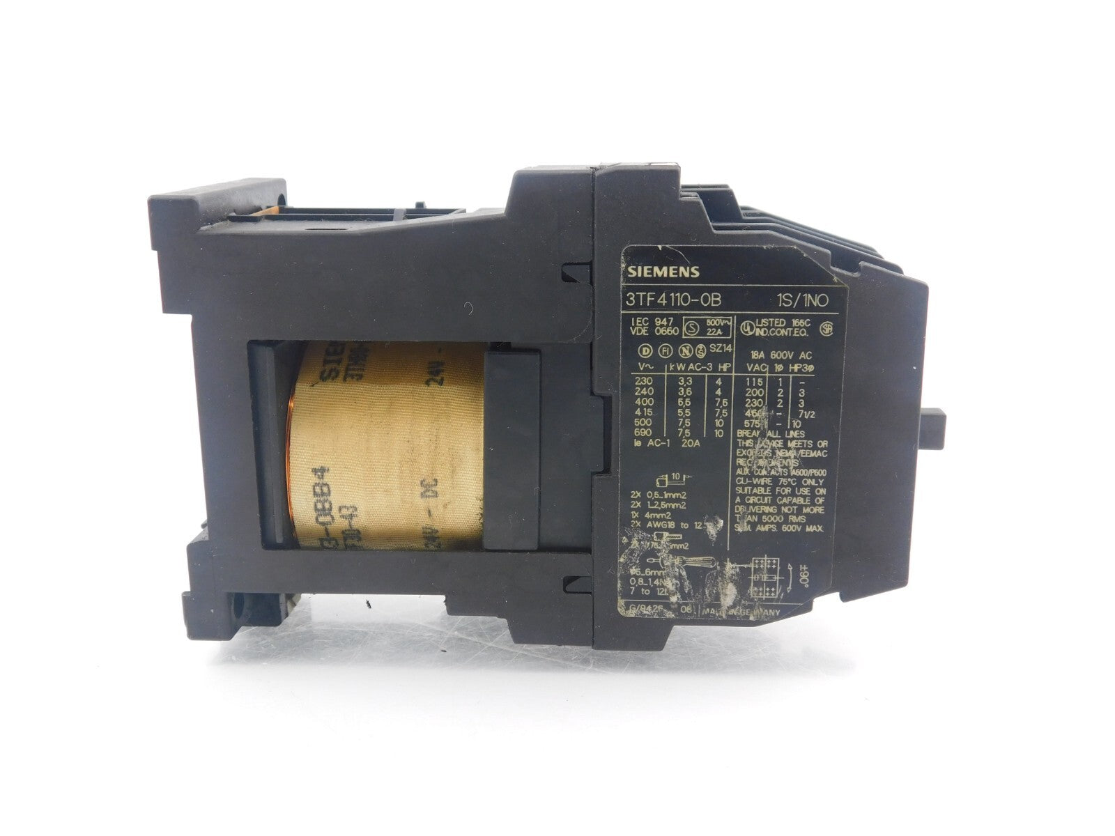 Siemens Contactor 3TF4110-0B 1S/1NO
