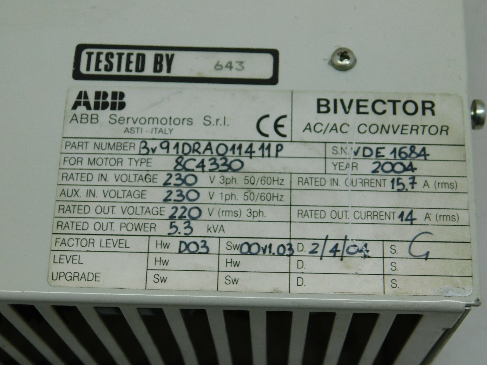 ABB Bivector 300 Servoregler BV91DRA011411P