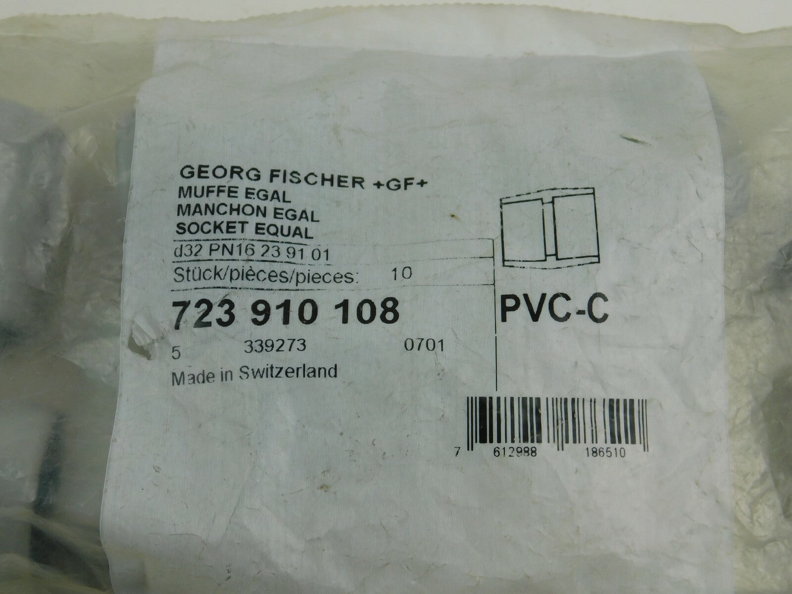 Georg Fischer Muffe egal d32 PN16 723 910 108 PVC-C        **  10 Stück  **