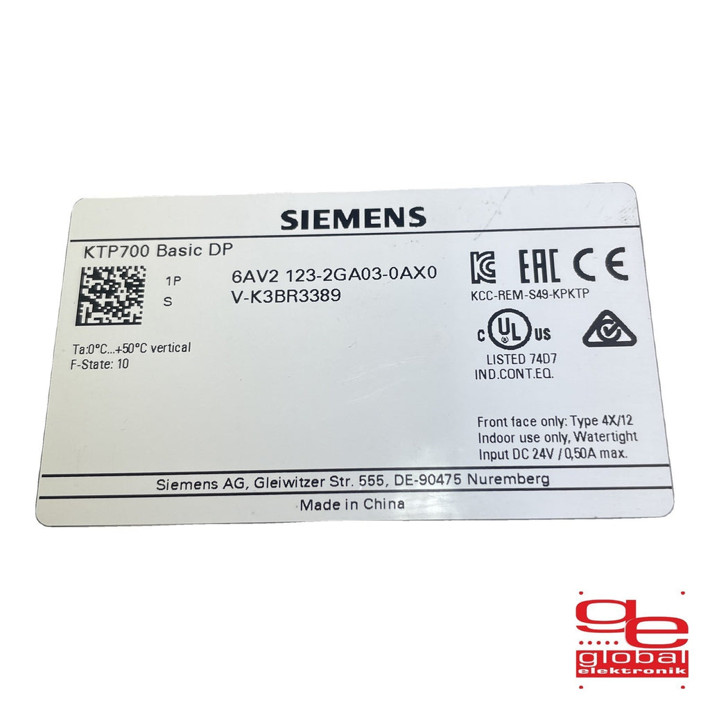 Siemens SIMATIC HMI KTP700 Basic DP 6AV2 123-2GA03-0AX0