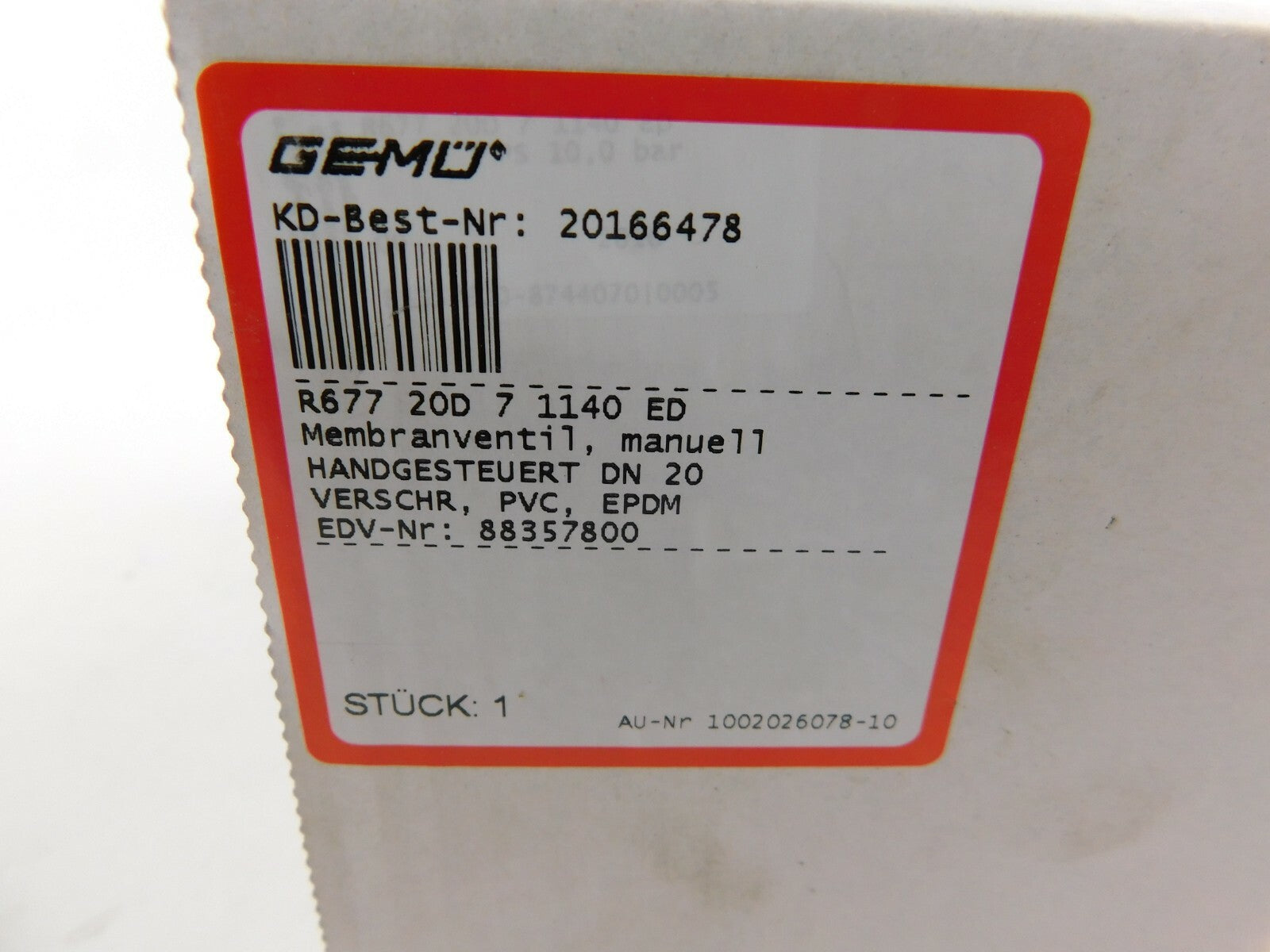Gemü Membranventil R677 20D 7 1140 ED manuell PVC EPDM