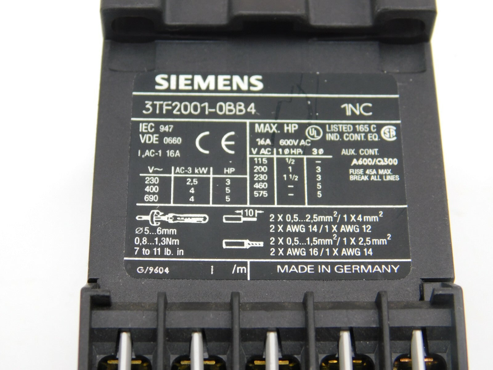 SIEMENS Schütz 3TF2001-0BB4 Deckel Fehlt