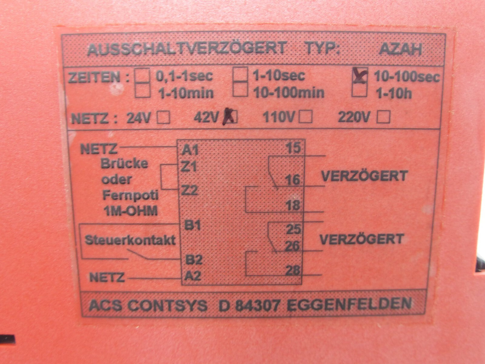 ACS Relais TYP AZAH Zeit 10-100 sec. 42V