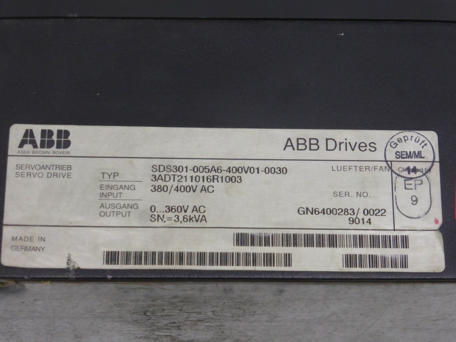 ABB, SERVOANTRIEB SERVO DRIVES, SDS 300, TYP: SDS301-005A6-400V01-0030
