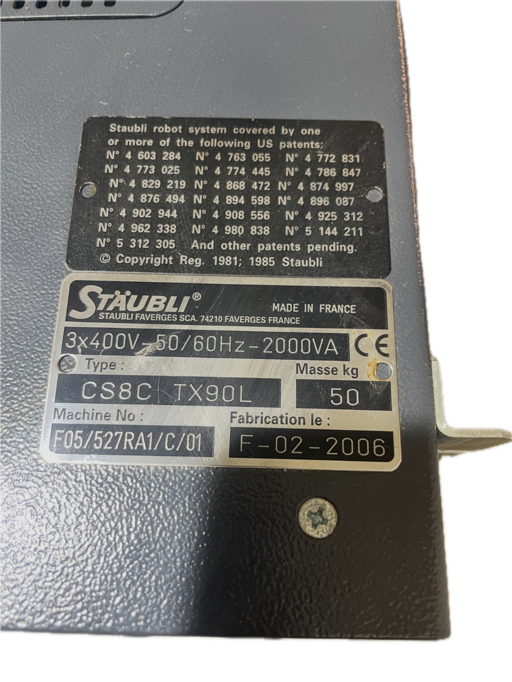 STÄUBLI  Type CS8C TX90L  3x400V-50/60Hz-2000VA   F05/527RA1/C/01