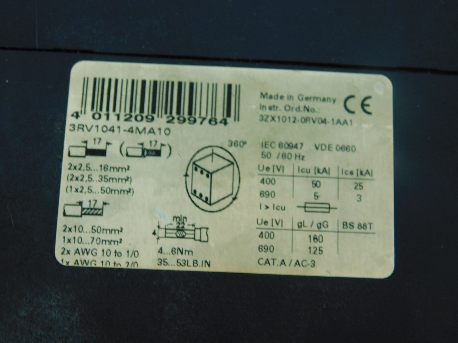 SIEMENS SIRIUS 3RV1041-4MA10