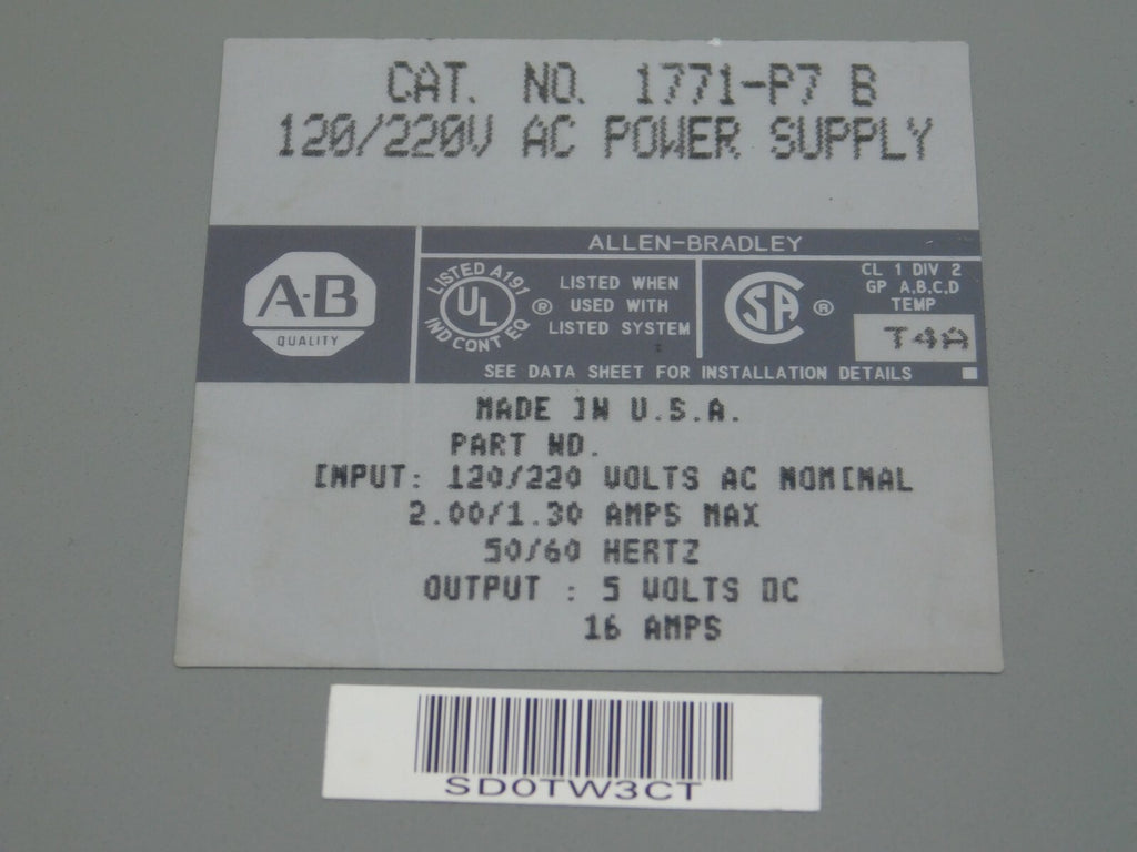 A-B ALLEN BRADLEY  CAT.NO.1771-P7 B  120/220 V AC POWER SUPPLY