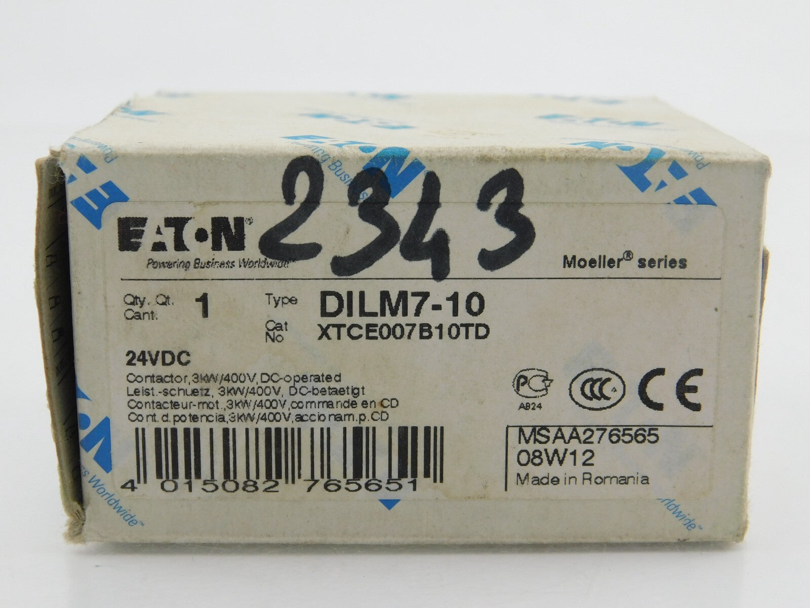 EATON DILM7-10 XTCE007B10TD Contactor 3KW/400V