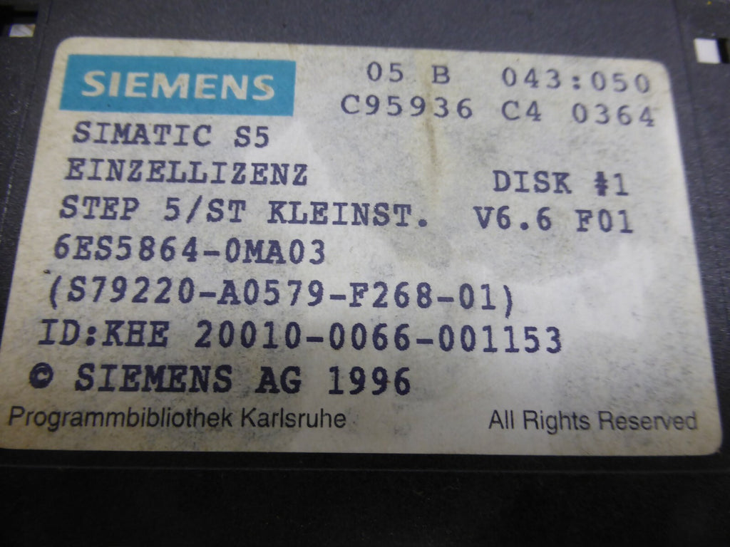 Siemens Simatic S5 Einzellizens STEP 5/ST Kleinst. 6ES5 864-0MA03 DISK #1,2,3