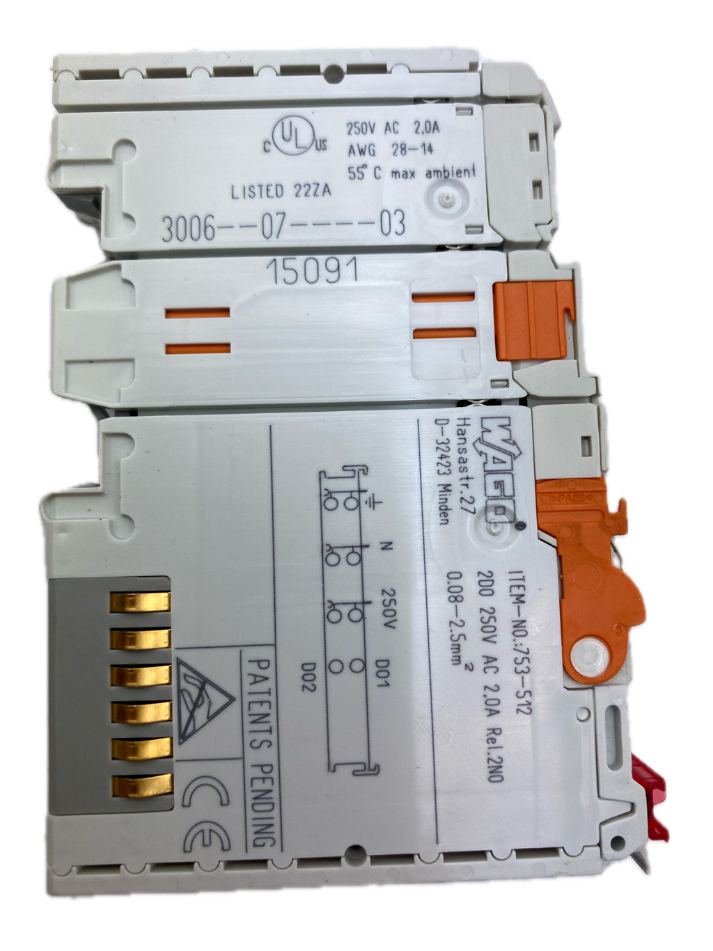WAGO ITEM-NO.:753-512 200 250V AC 2,0A Rel.2NO 0.08-2.5mm