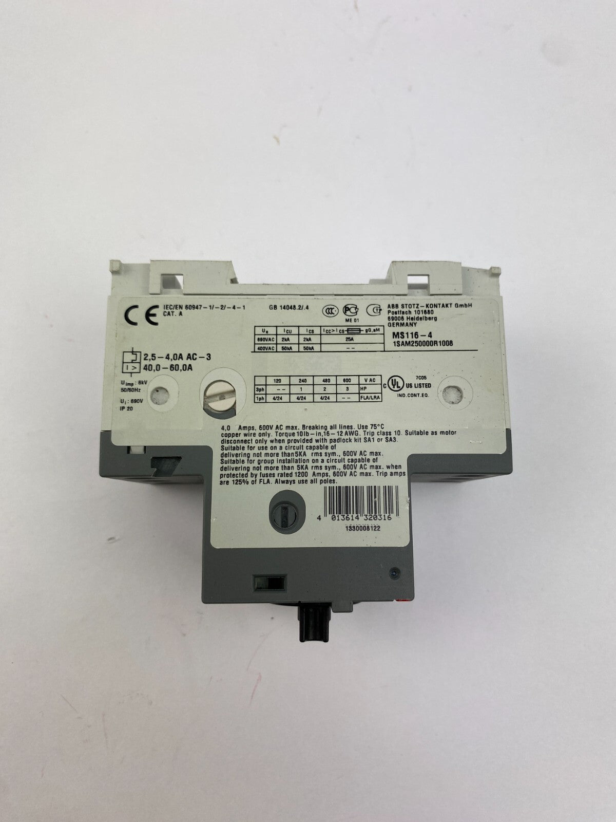 ABB MS116 2,5-4,0A AC-3