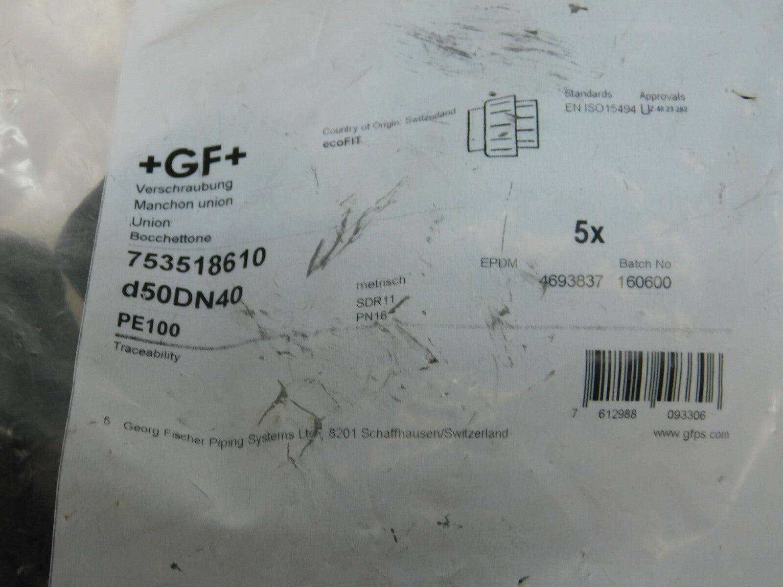 Georg Fischer Verschraubung d50DN40 PE100  753518610      **  5 Stück **
