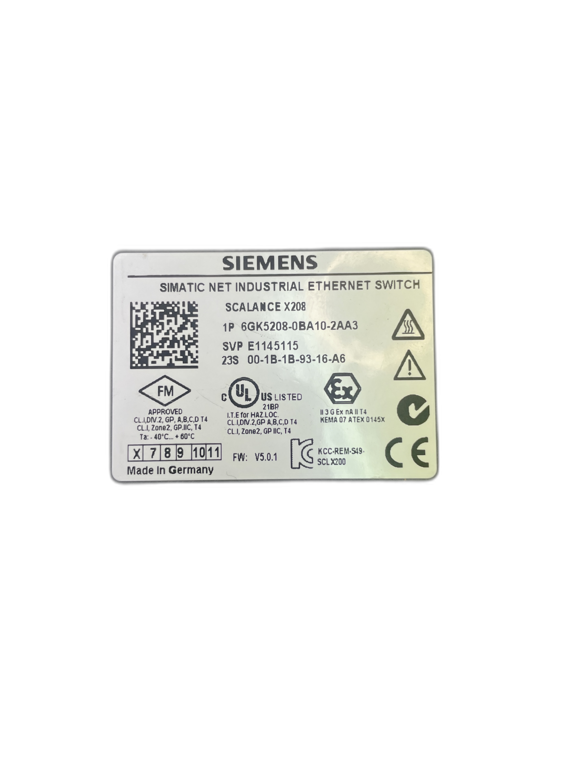 Siemens SCALANCE X208 Industrial Ethernet Switch 8-Port (6GK5 208-0BA10-2AA3)