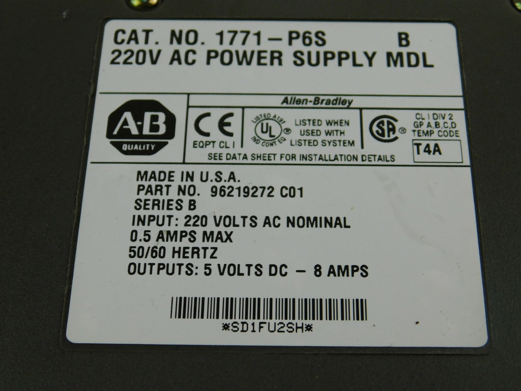 Allen Bradley  CAT.NO.1771- P6S  B 220 V AC POWER SUPPLY MDL