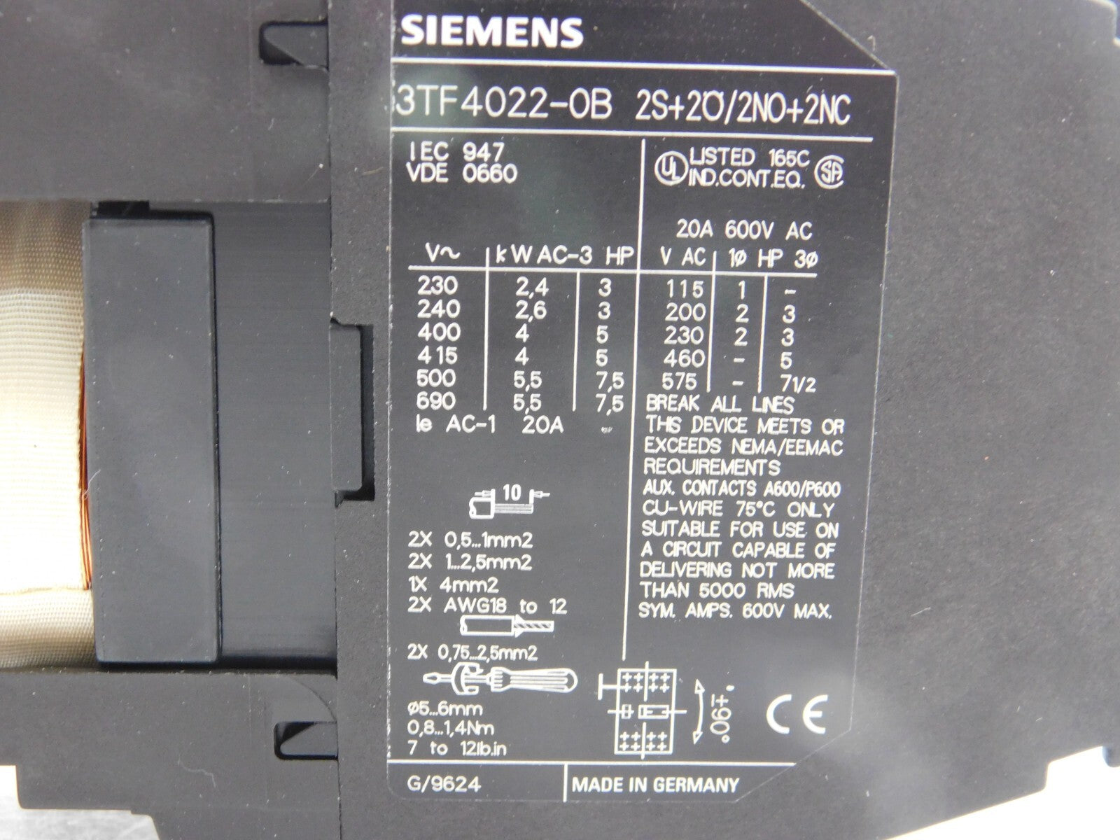 Siemens 3TF4022-0B 2O+2O/2NO+2NC