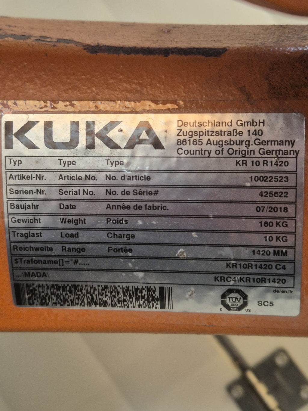 KUKA Roboter Komplett KR 10 R1420  VKR C4 compact Bedienpanel 00-189-002