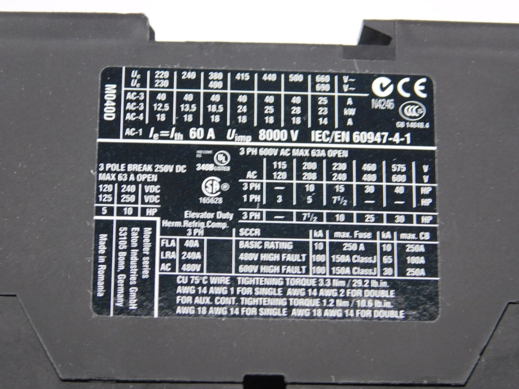 EATON Leistungsschütz DILM40 230V50Hz, 240V60Hz 18,5 KW