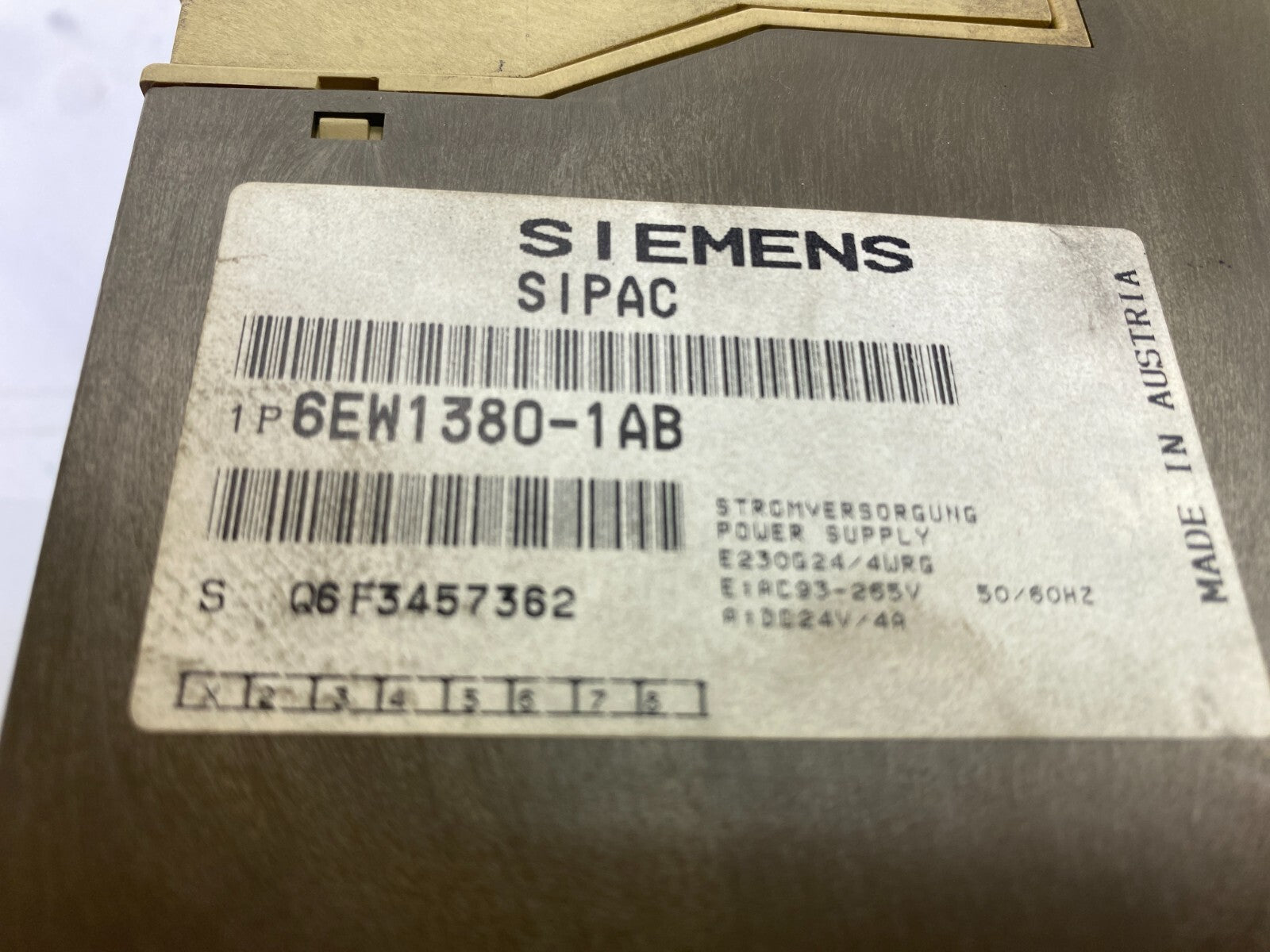 SIEMENS POWER SUPPLY AC 93-265V DC24 V/4 A 6EW1380-1AB