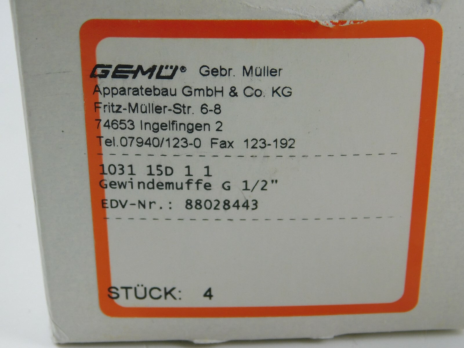 Gemü Gewindemuffe G 1/2" 1031 15D 1 1  ** 4 Stück **