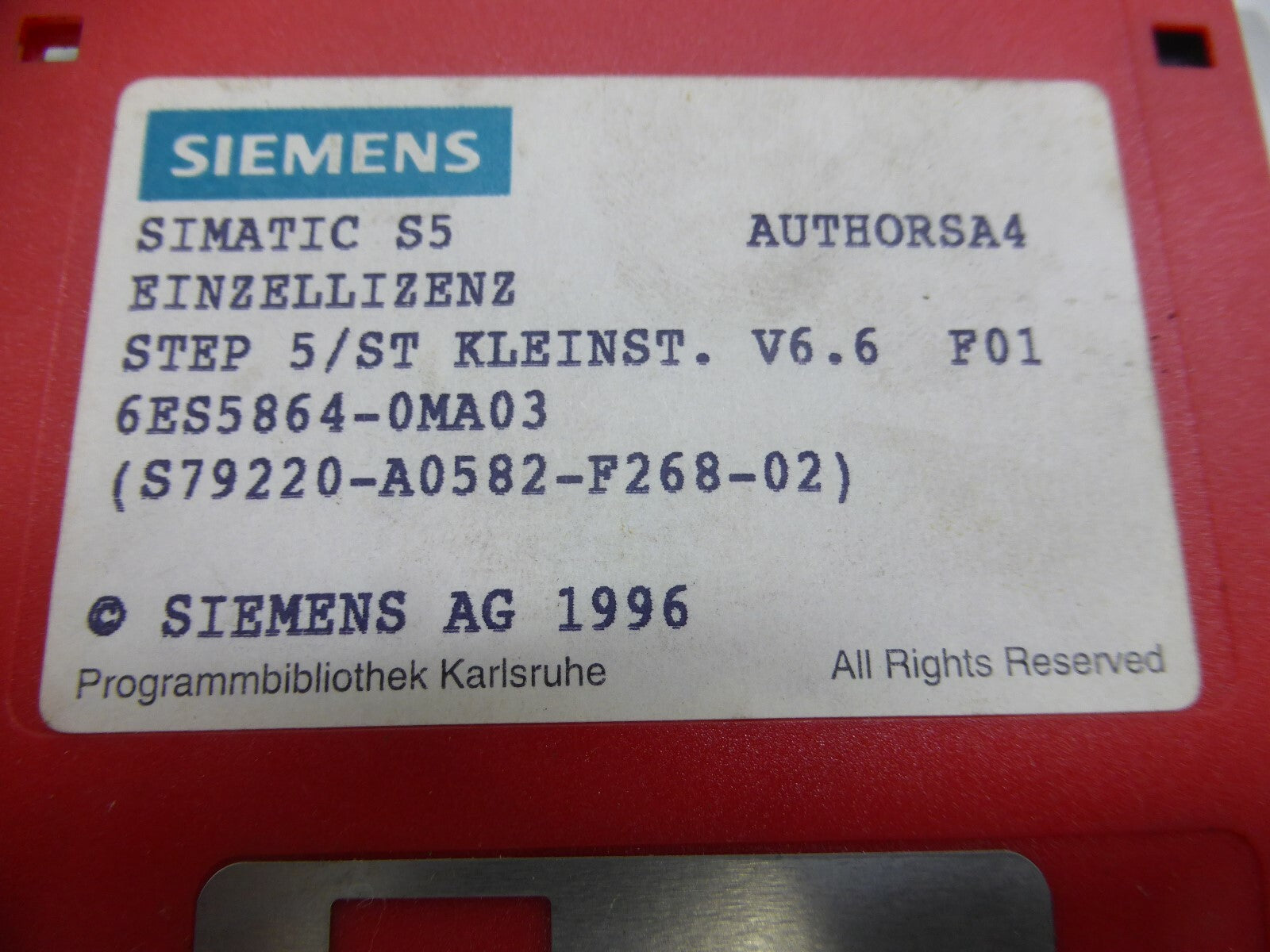 Siemens Simatic S5 Einzellizens STEP 5/ST Kleinst. 6ES5 864-0MA03