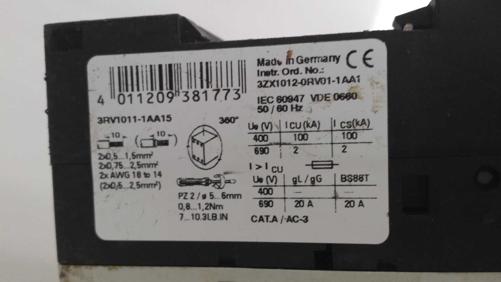 SIEMENS SIRIUS 3R 3RV1011-1AA15 Leistungsschalter
