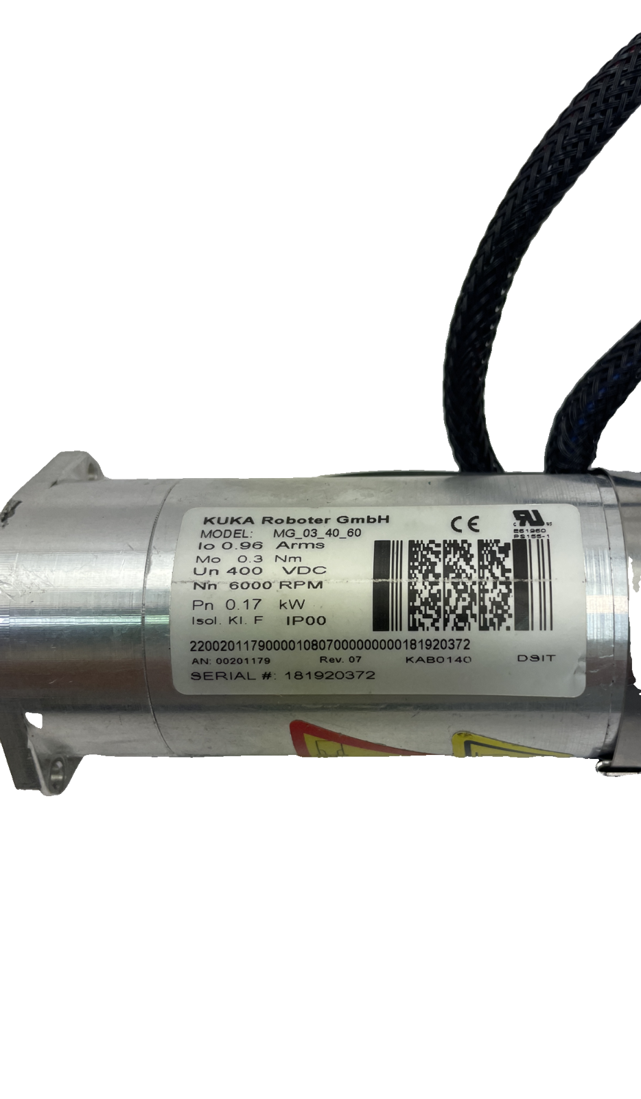 Kuka MG_03_40_60 Servomotor 0.17 kW 6000 rpm (AN: 00201179)