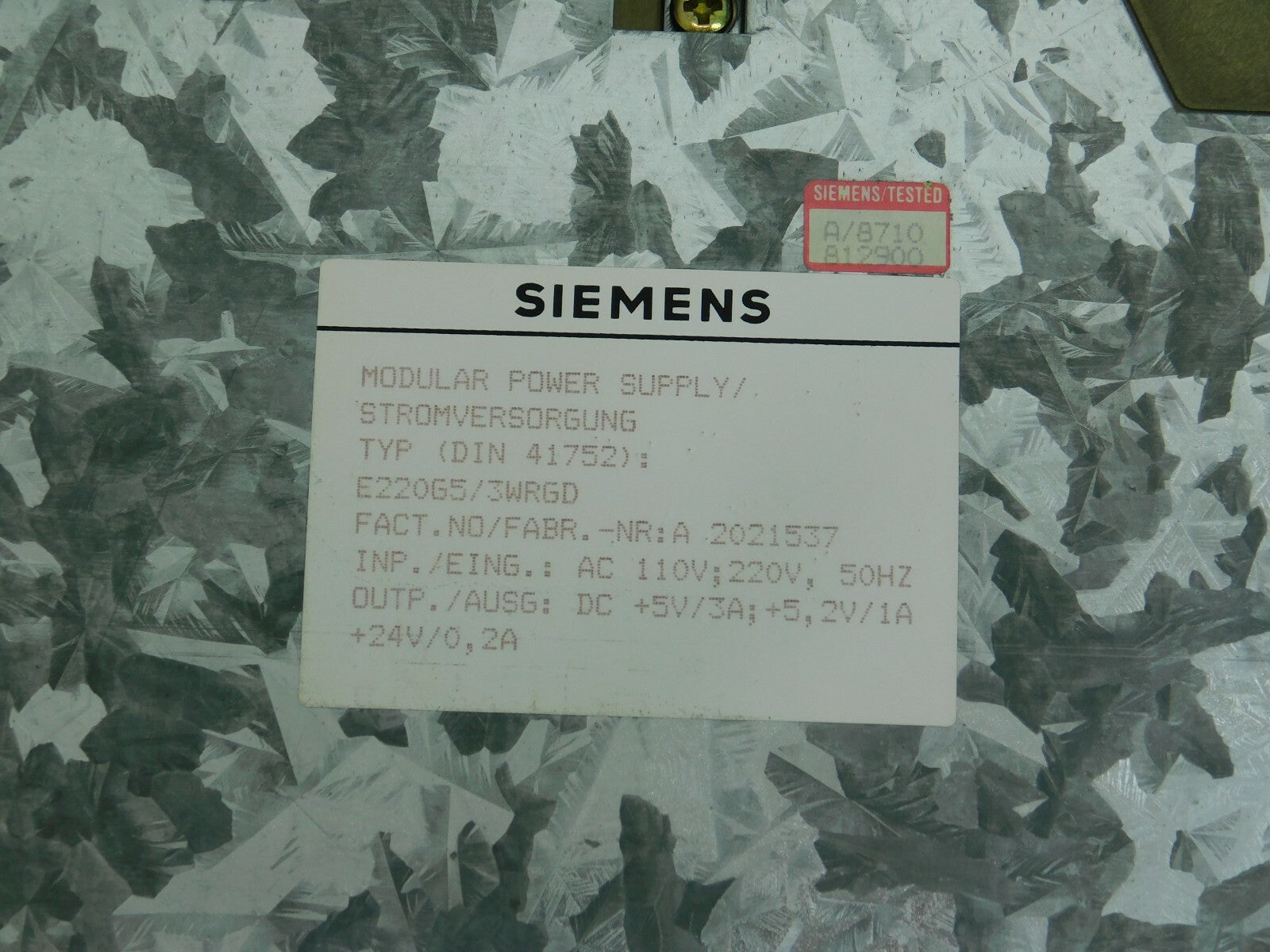 SIEMENS SIMATIC S5 DIN 41752 MODULAR POWER SUPPLY /.