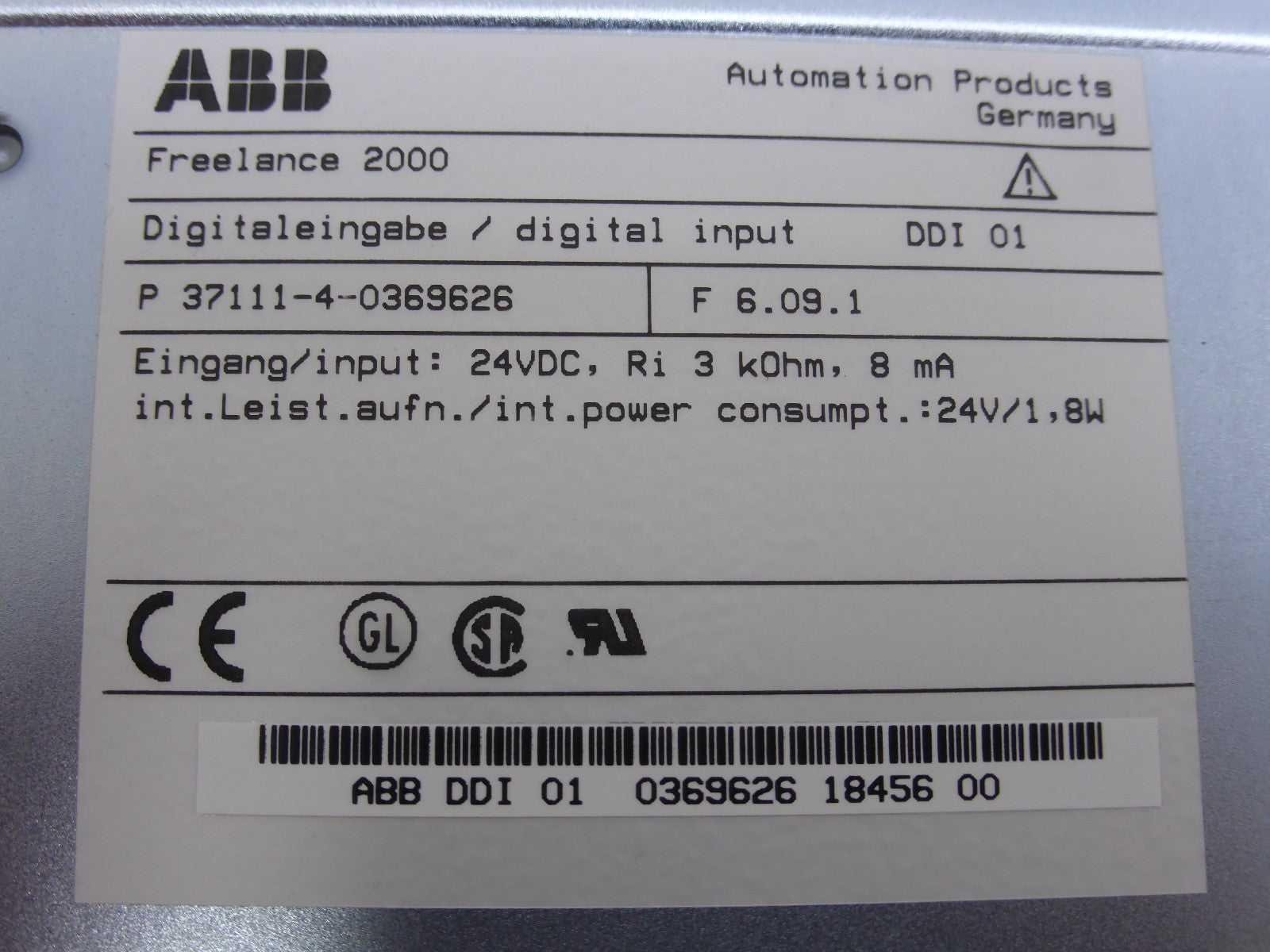 ABB Freelance 2000 digital input DDI 01 P37111-4-0369626  F6.09.1
