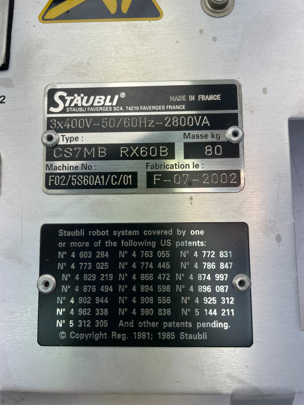 Stäubli CS7MB RX60B Bedienpanel / Frontplatte (mit Kübler H37 Betriebsstundenzäh