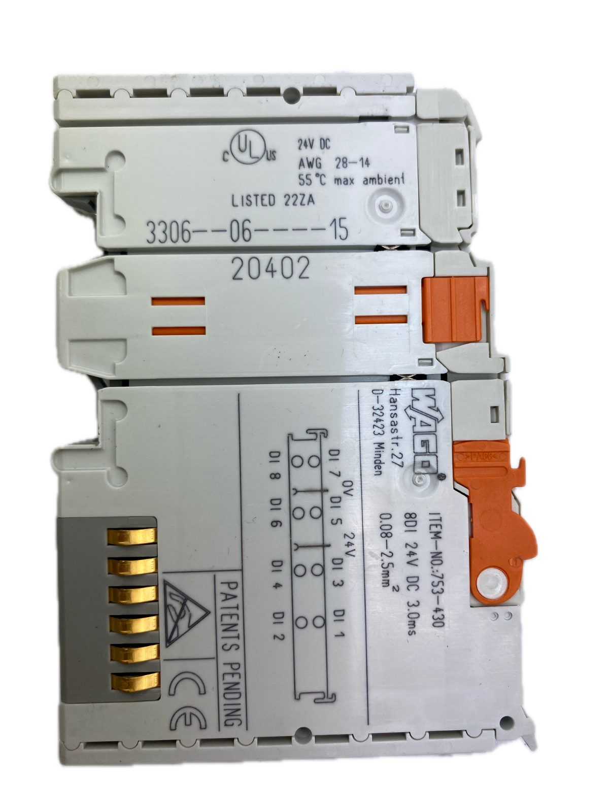 WAGO ITEM-NO.:753-430 8DI 24V DC 3.0ms. 0.08-2.5mm