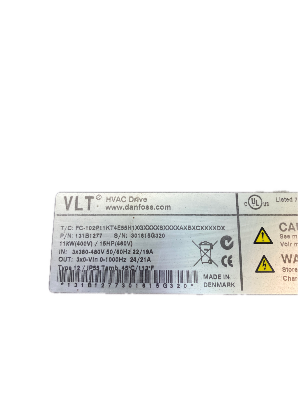 Danfoss HVAC Drive VLT  T/C: FC-102P11KT4E55H1 XGXXXXSXXXXAXBXCXXXXDX 131B1277