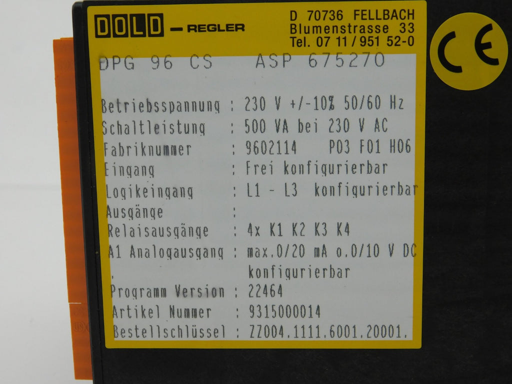 DOLD Elektronikregler für Kochkessel  DPG 96C ASP 675270 230V +/- 10% 50/60Hz