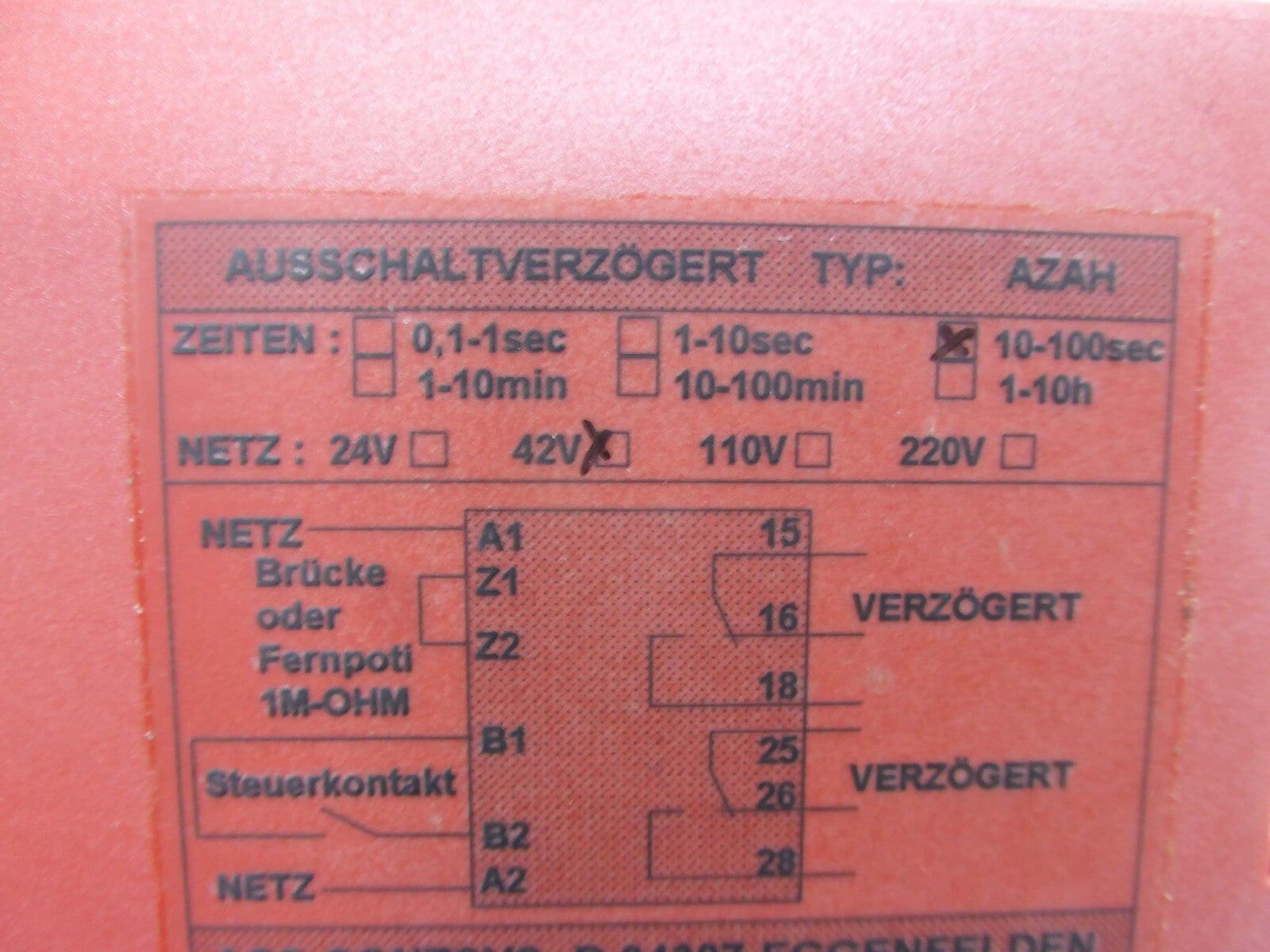 ACS Control System Einbereichszeitrelais Typ AZAH 10-100sec 42V