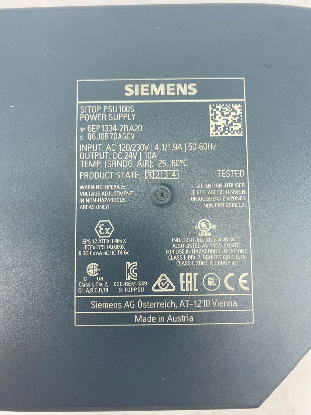 SIEMENS SITOP PSU 100S POWER SUPPLY 6EP1334-2BA20 10A