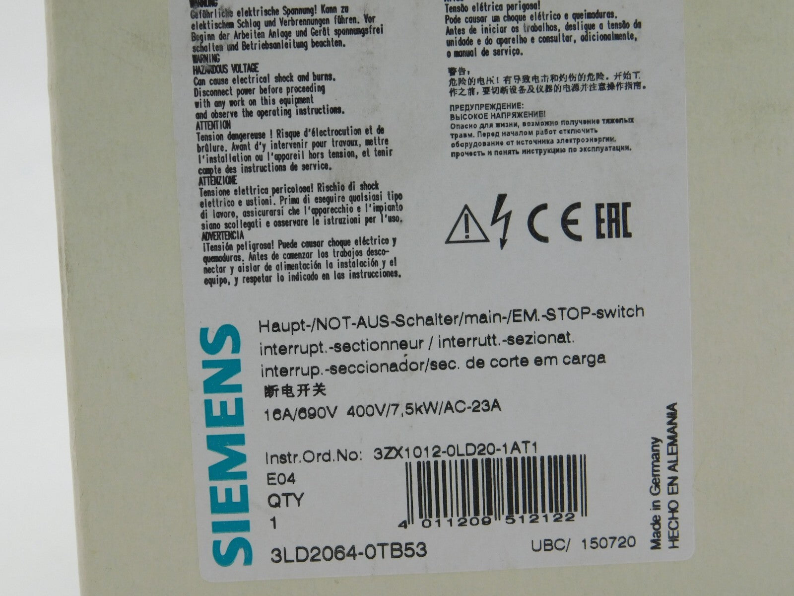 SIEMENS 3LD2064-0TB53 16A 690