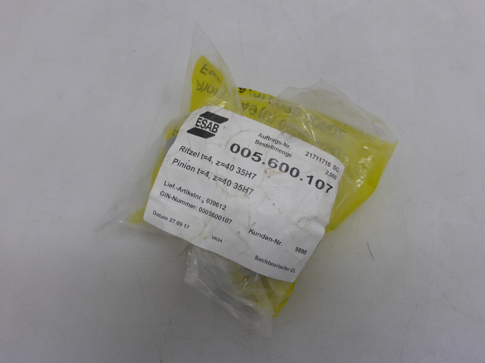 ESAB Ritzel t=4, z=40 35H7 005.600.107  ** 2 Stück **