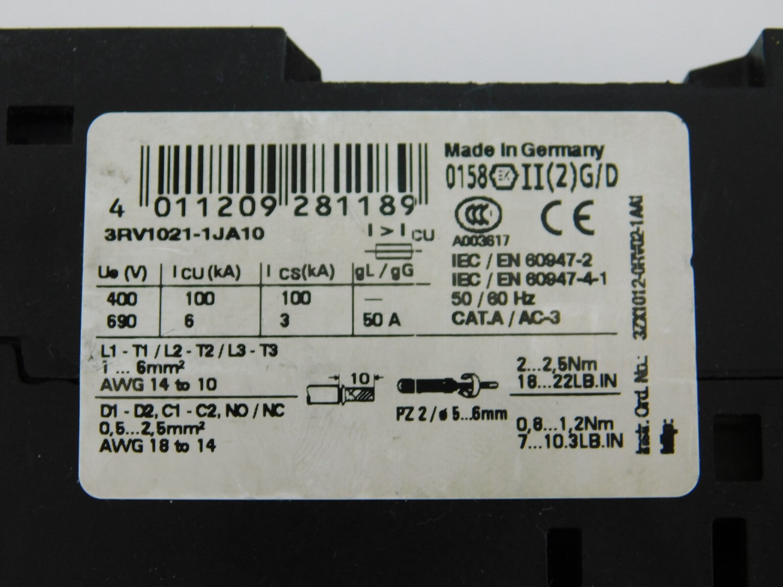 SIEMENS Leistungsschalter 3RV1021-1JA10