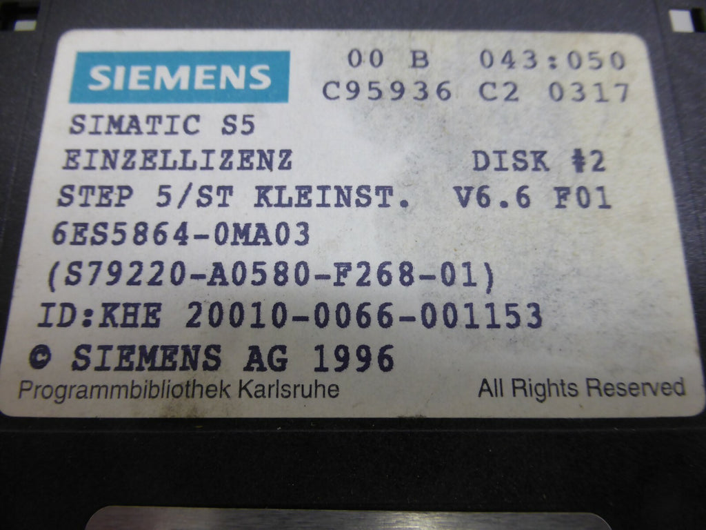 Siemens Simatic S5 Einzellizens STEP 5/ST Kleinst. 6ES5 864-0MA03 DISK #1,2,3
