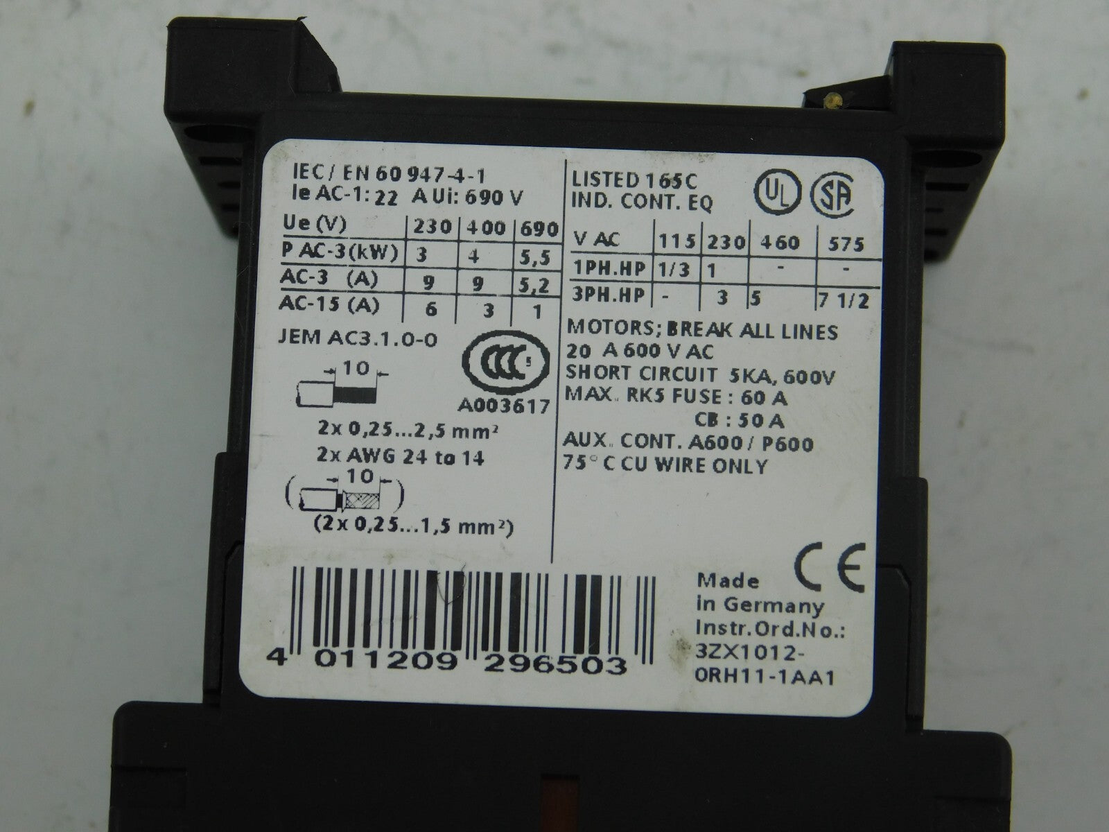 Siemens Schütz 3ZX1012-ORH11-1AA1 3RH1911-2FA22