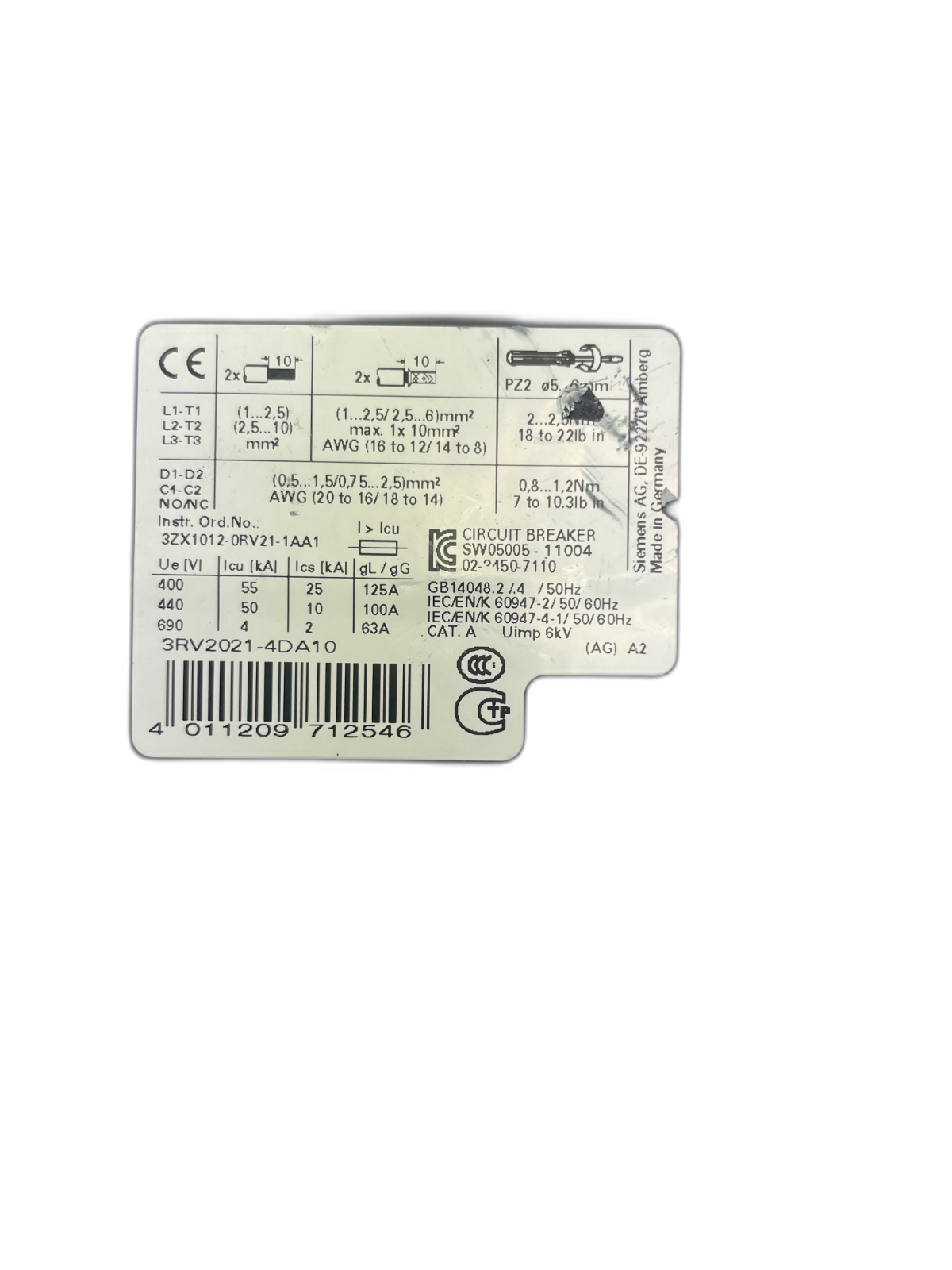 Siemens Sirius 3RV2021-4DA10 Leistungsschalter / Motorschutzschalter 18-25 A