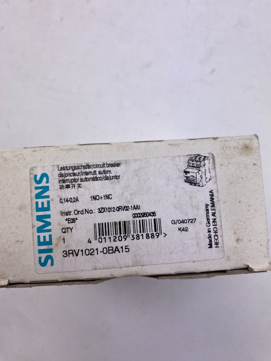 SIEMENS SIRIUS 3RV1021-0BA15 0,2A