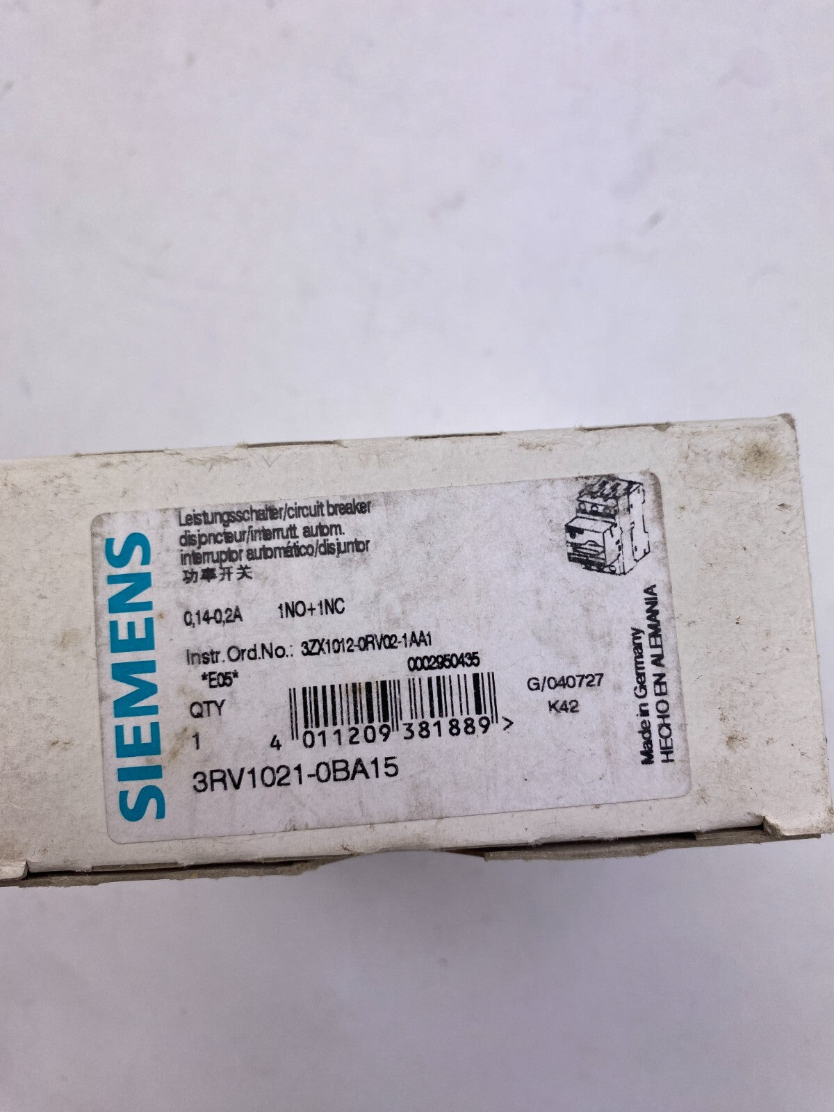 SIEMENS SIRIUS 3RV1021-0BA15 0,2A