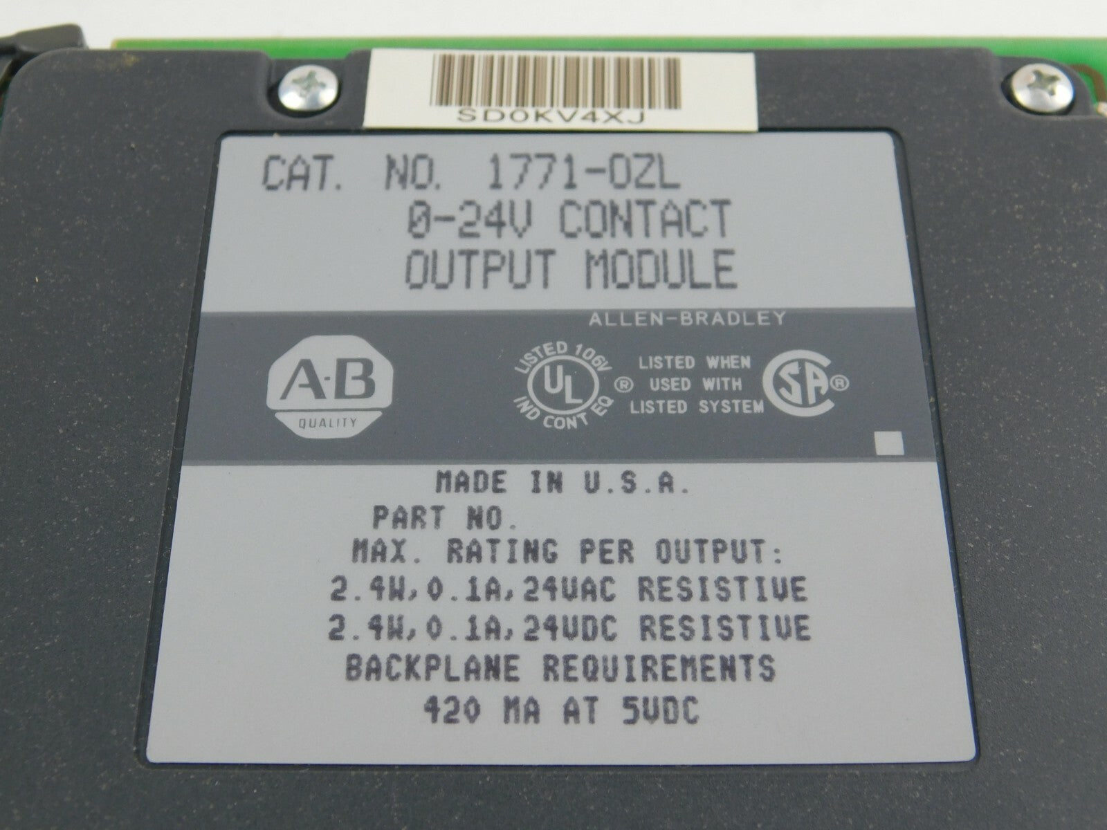 Allen Bradley CAT.NO.1771-OZL 0-24 V Contact Output Module