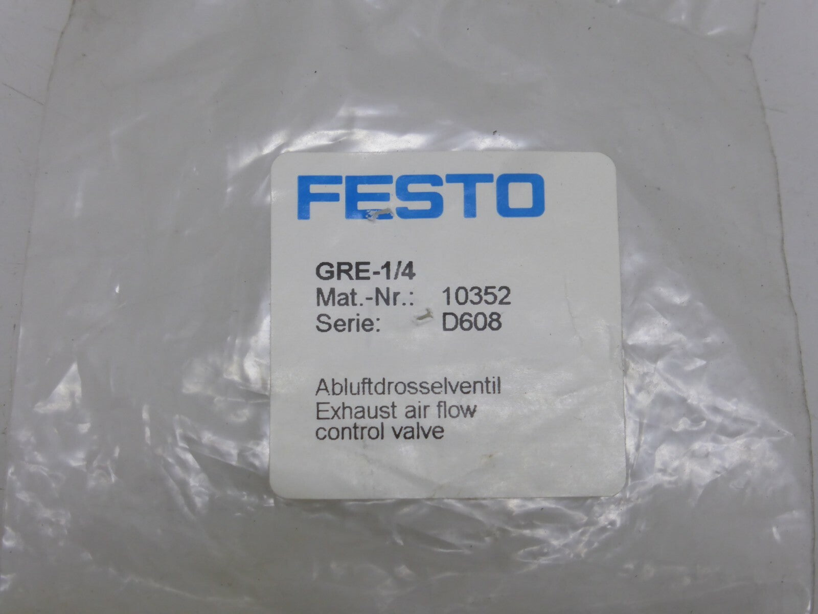 FESTO Abluftdrosselventil, GRE-1/4, Mat.-Nr.: 10352, Serie: D608