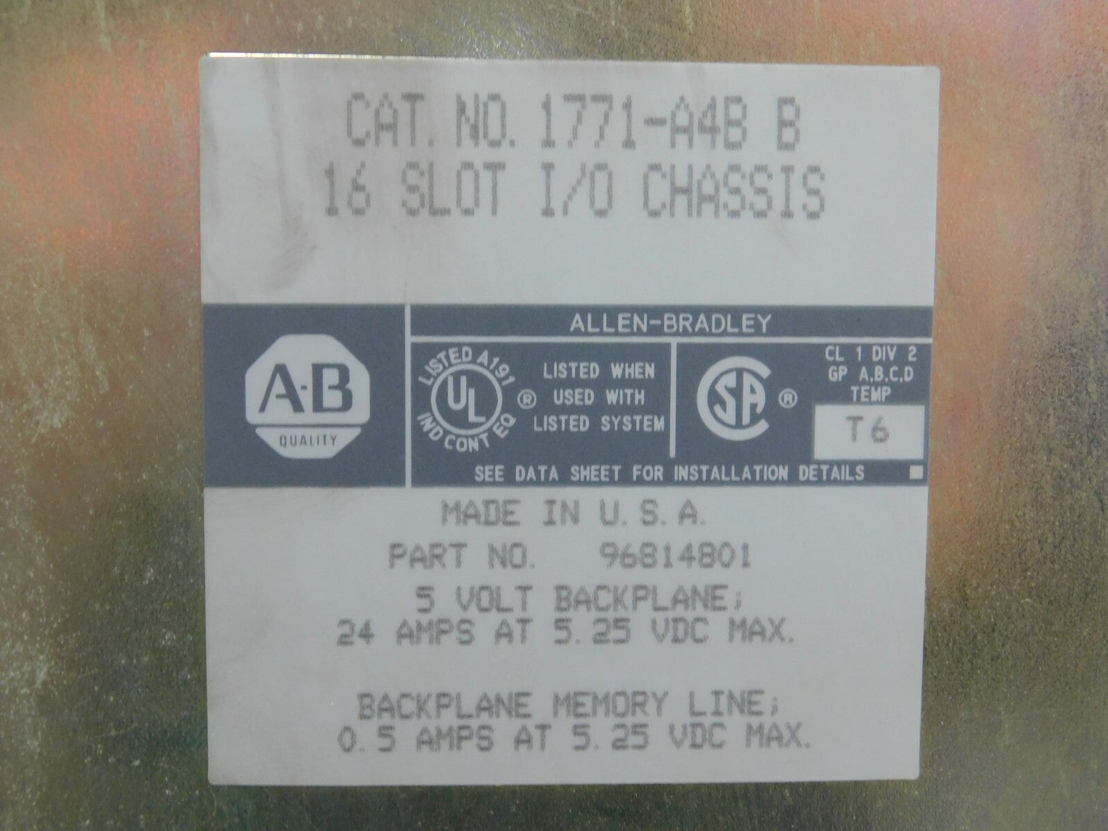 A-B ALLEN BRADLEY  CAT.NO.1771-A4B  B  PART NO 96814801