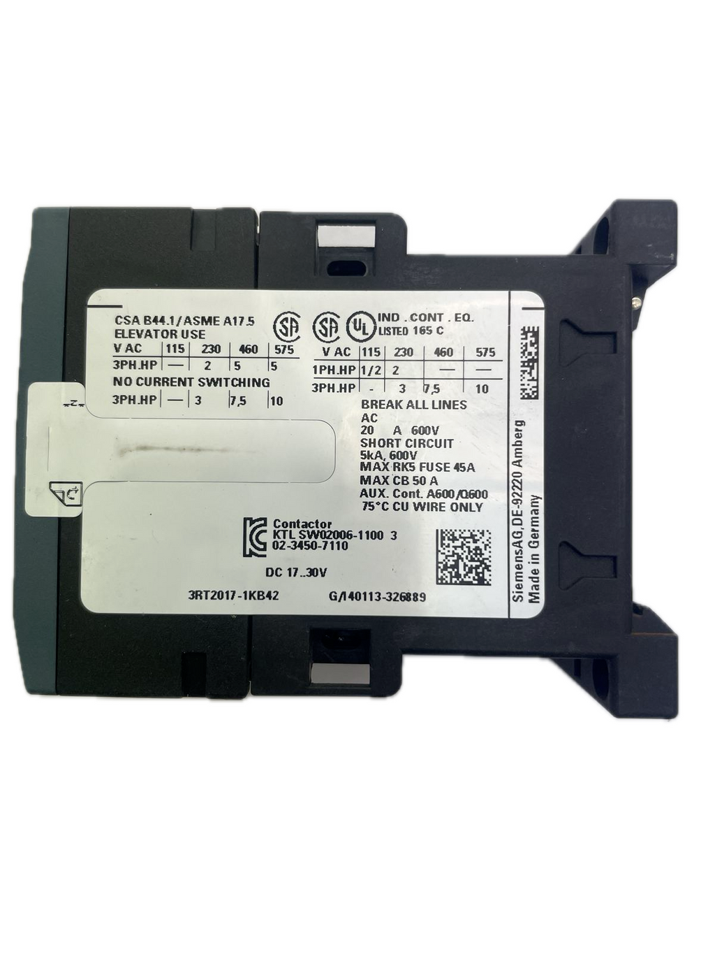 SIEMENS SIRIUS 3RT2017-1KB42 DC 17...30V